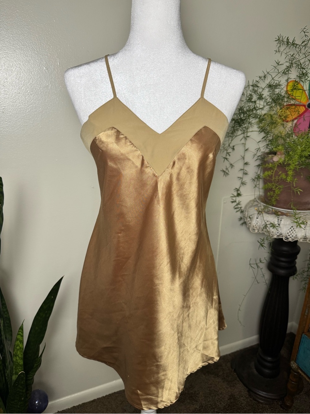VTG 90s Oleg Cassini Gold Satin Slip Chemise